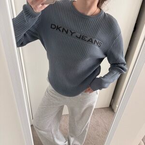 DKNY Jeans Ribbed Crewneck Sweater in Slate Gray-Blue
